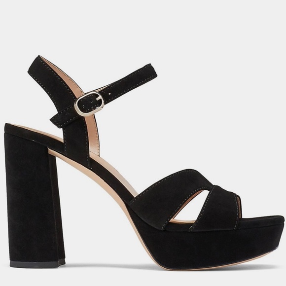 Kate Spade Delight Platform Heel Sandal Black Suede Block Heel Ankle Strap Pumps - Picture 6 of 16